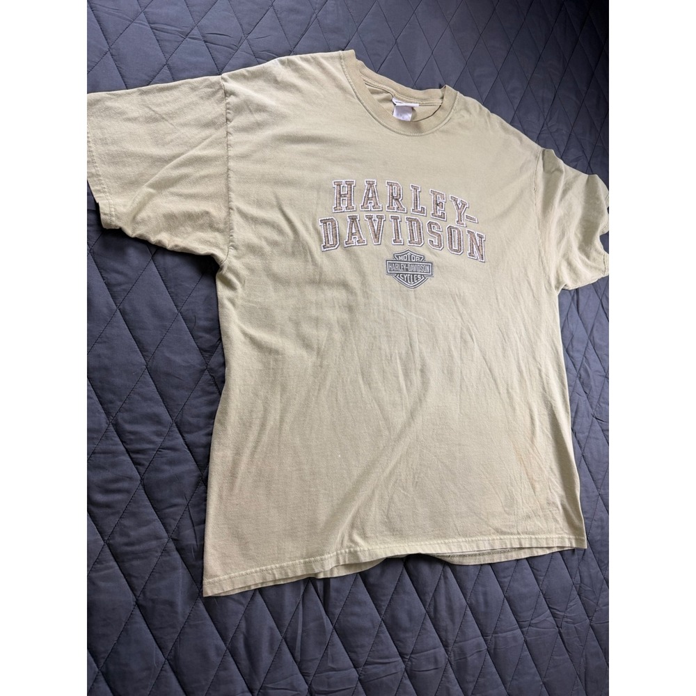 Harley-Davidson Montana Graphic‎ T-Shirt Mens 2XL Tan Kalispell MT Short Sleeve